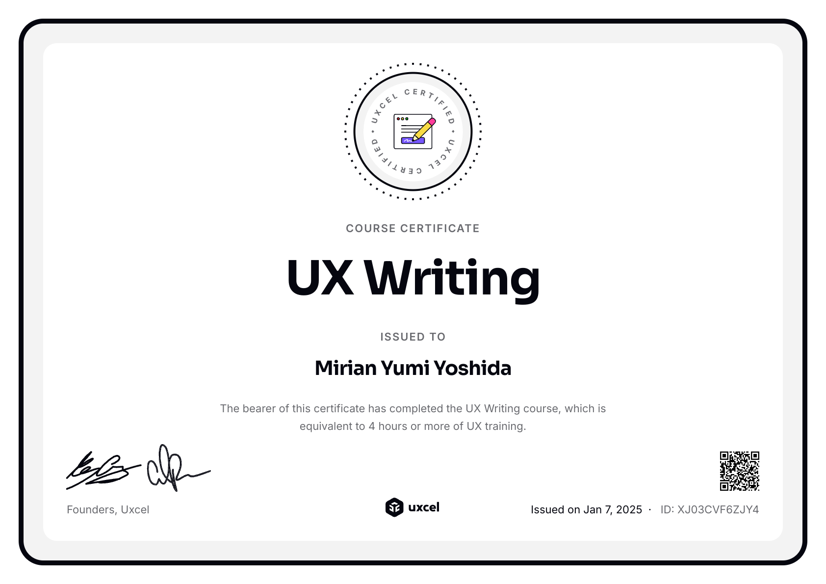 Mirian Yumi Yoshida's certificate